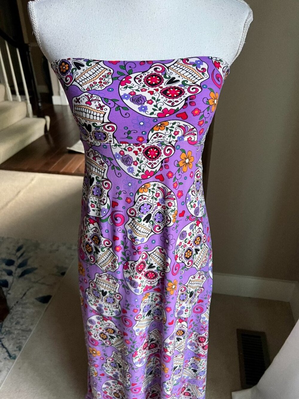 Evee strapless floral sugar skulls festival summer maxi dress one size